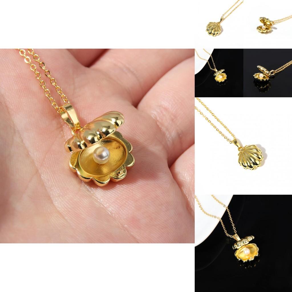 Mermaid Melody Vintage Shell Pearl Necklace With Metal Chain For Daily Use