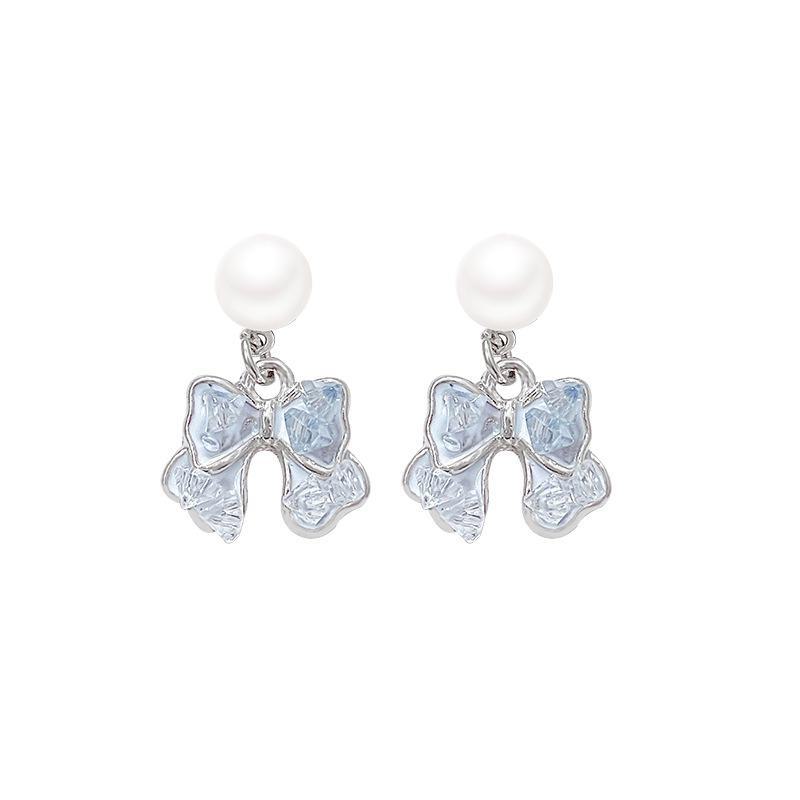Korean Crystal Diamond Flower Pearl Earrings for Women - S925 Silver Luxury Design