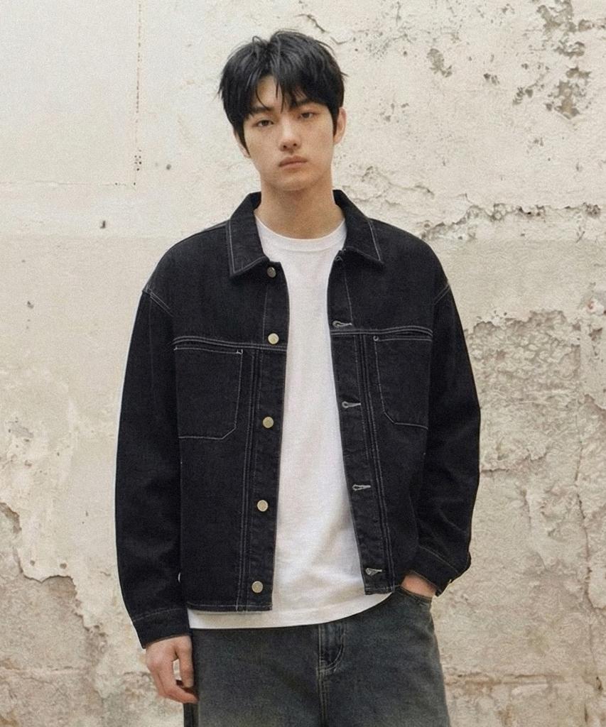 Agod Stone Washed Crop Denim Jacket [Black]
