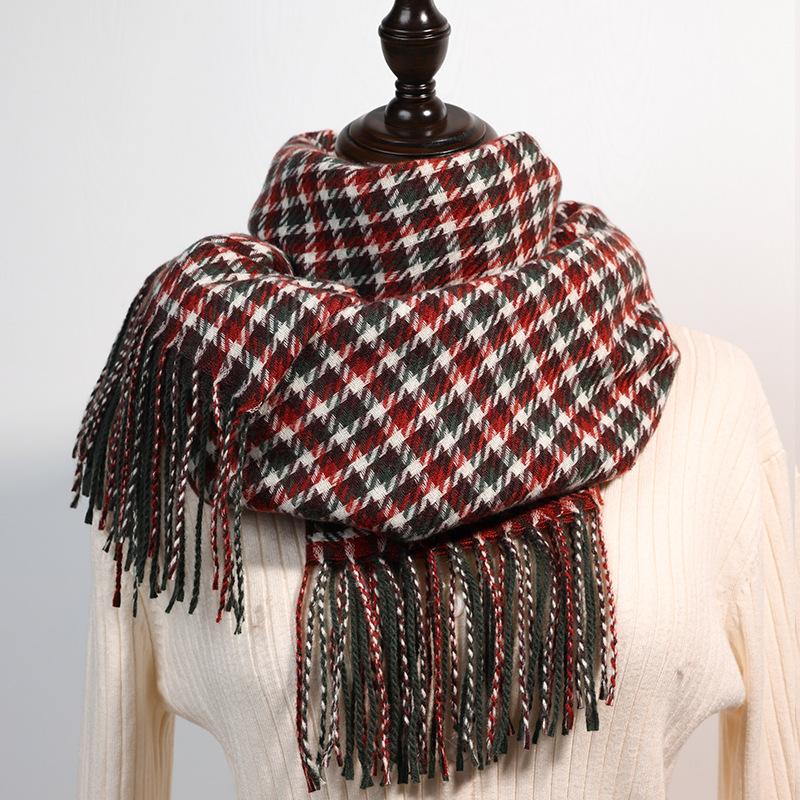 Half-sided thousand bird grid scarf women's 2025 new sweet imitation cashmere warm medium and long plaid scarf