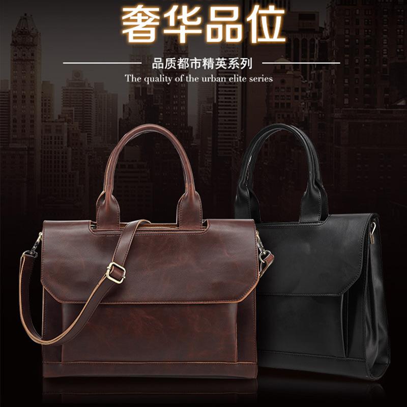 Men'S Bag Trendy Men'S Bag Retro Shoulder Bag Briefcase Portable Business Messenger Bag Crazy Horse Material Travel Matching