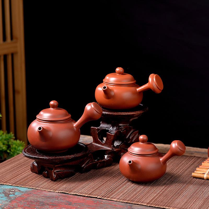 All Hand-pulled Pot Zhu Clay Pot Zisha Pot Bubble Teapot Household Small Side Handle Pot Kung Fu Tea Set