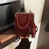 Fashionable Tassel Bag, Retro Heavy Industry Rivet Design Handbag, Single-shoulder Crossbody Bag