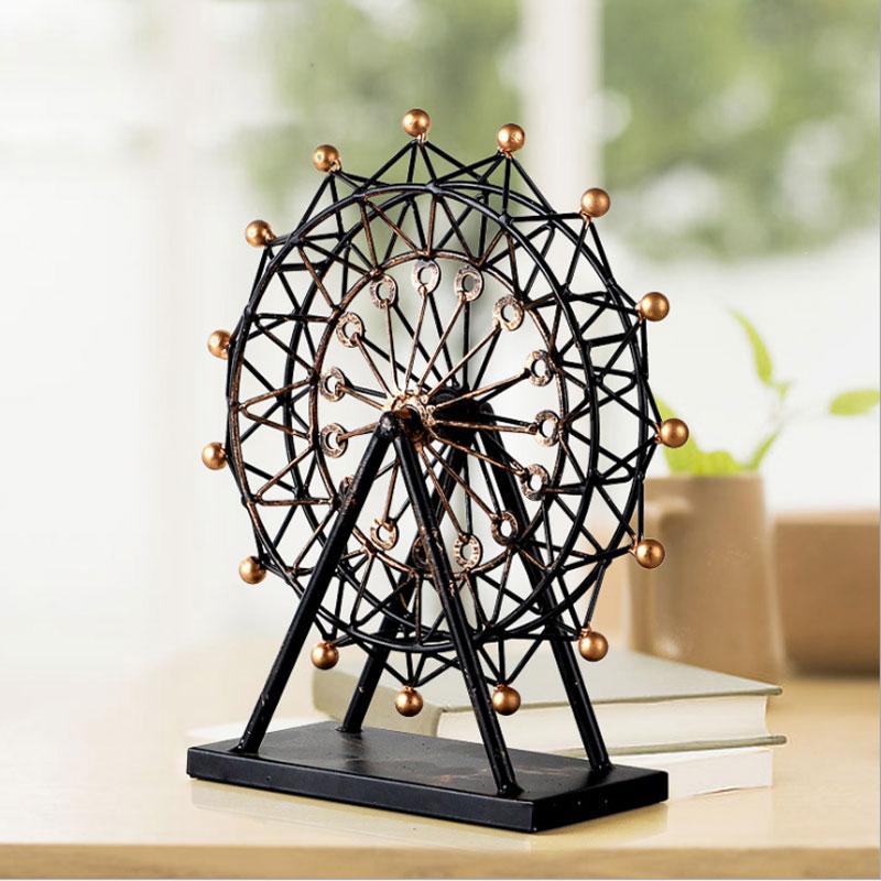 Handmade Reminiscent Iron Art Ferris Wheel Model Metal Craft Accessories Embellishment Furnishing for Home Decor and Gift