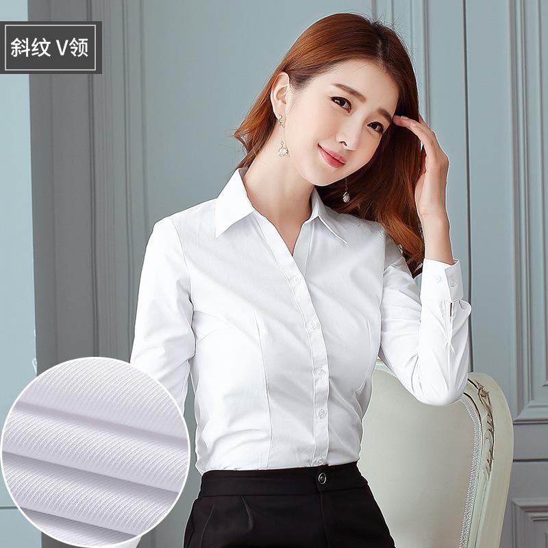 Camisa de Mujer Cuello en V Manga Larga Ajustada Casual Botones Delanteros Oficina Trabajo Blusa Top