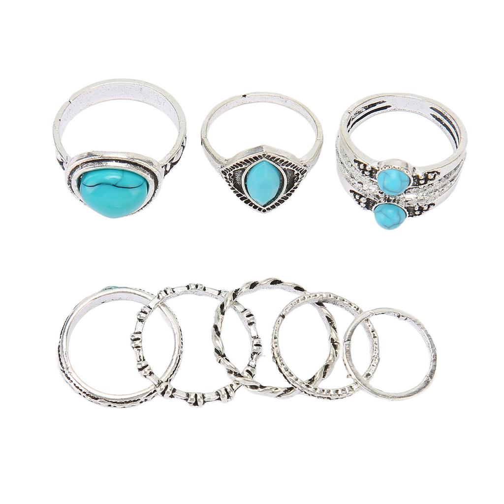 8pcs Turquoise Knuckle Ring Set Women Girls Bohemian Retro Stackable Finger Joint Rings Jewelry Accessory ZT250