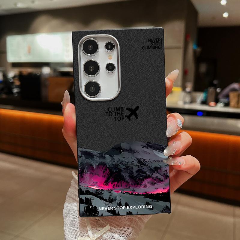 

Чехол из ТПУ с текстурой кожи и принтом «Самолет и горы» для Samsung S25 S24 FE S23 Ultra S22 A56 A36 A16 A15 A55, противоударный, мягкий, матовый чехол для телефона Samsung S24 Ultra чёрный/красный