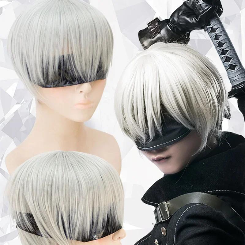 Leugnen: Automata 2B 9S Anime Cos Perücke Silber Grau Kurz Gerade Cosplay Synthetische Perücke YoRHa Nr. 9 Modell S Perücke