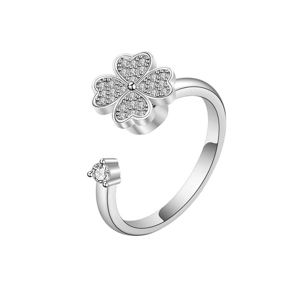 Offener Ring mit Zirkonia-Blume, Damen-Design, Nischenring, zweifarbig, Sonnenblume, doppelte Kamelie, personalisierbar, vielseitig verstellbar, Windmühlenring, Schmuck