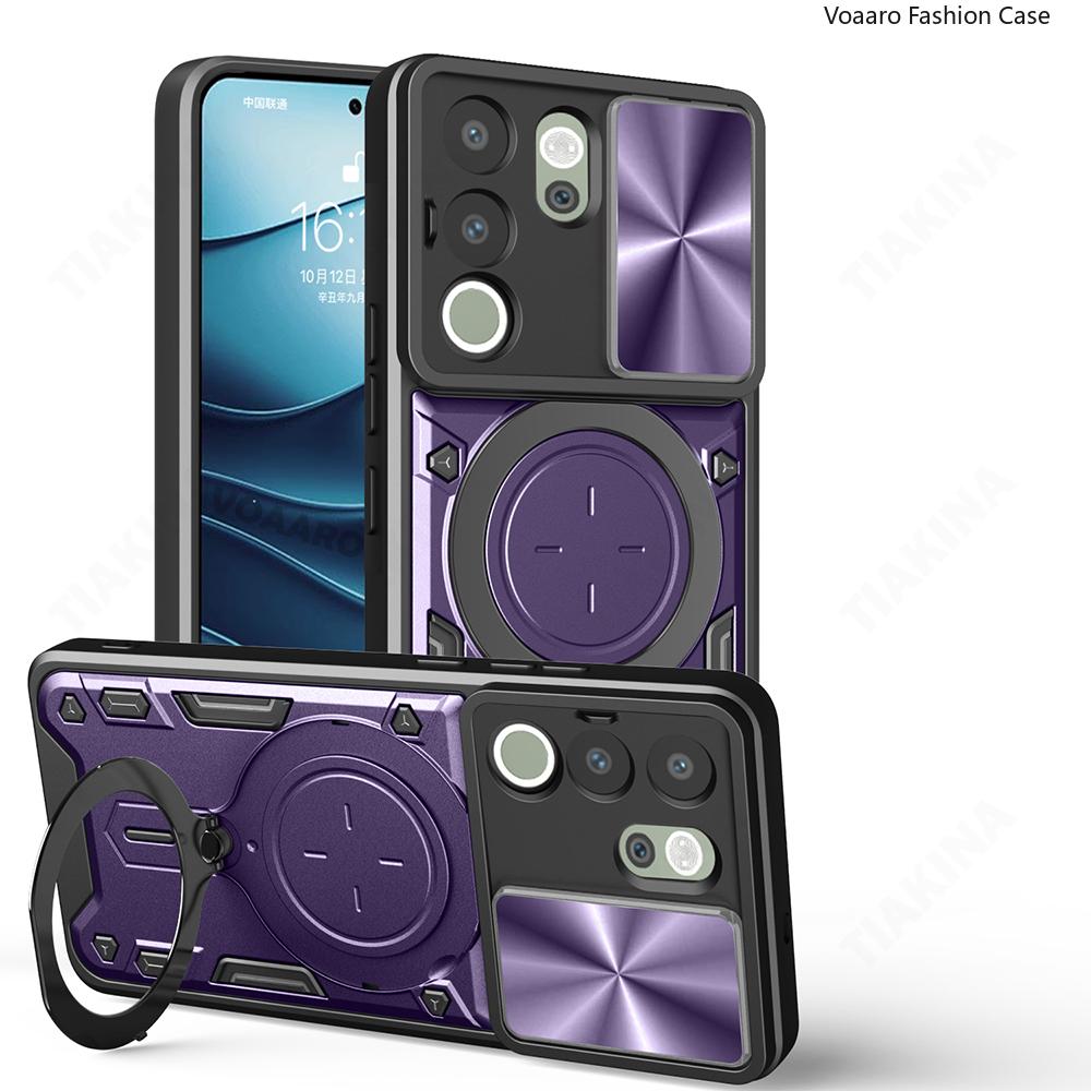 Slide Lens Armor Funda for Vivo Y200 5G Case for Vivo Y29 Y19S 4G V50 IQOO Z9S V40E V40 Pro 5G Case Magnetic Ring Stand Cover