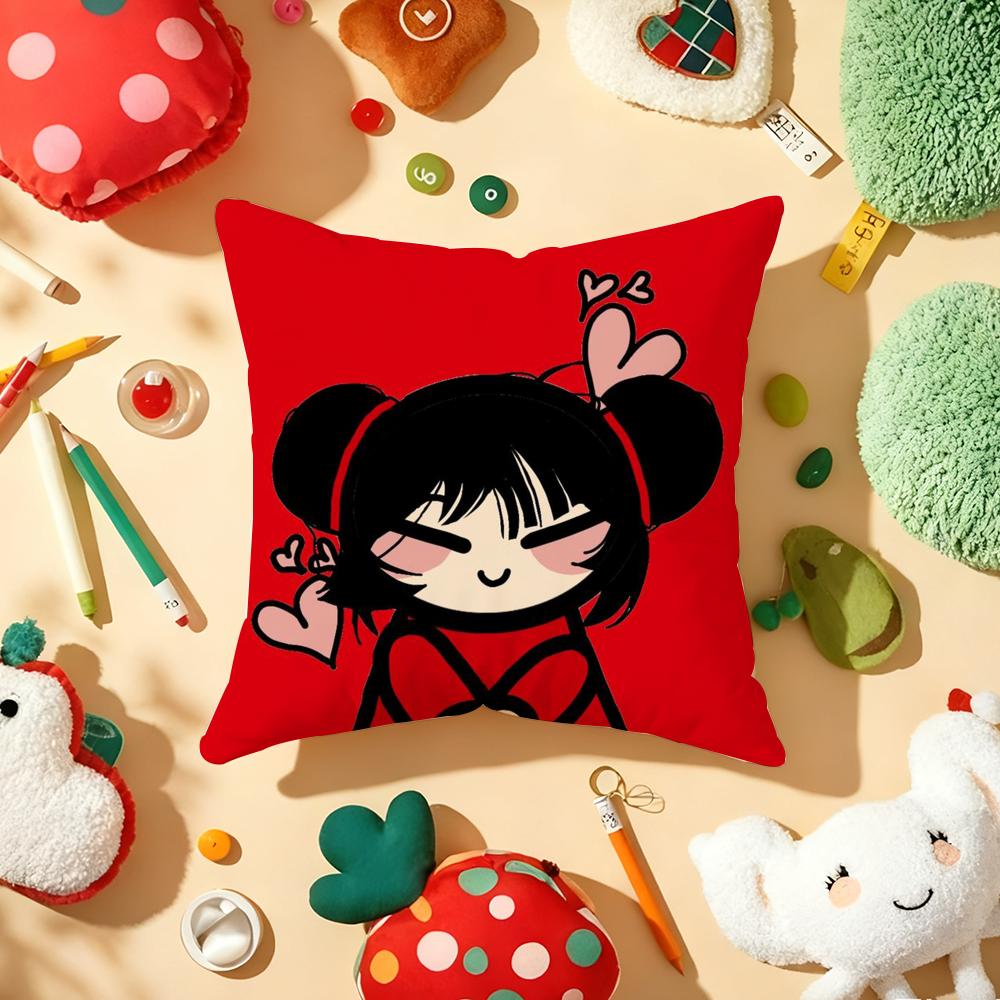Fashion Cute Cartoon PPucca Cushion Cover Plush Fabric Soft DoubleSided Printed Sofa Warm Winter Home Gift Pillow Cover