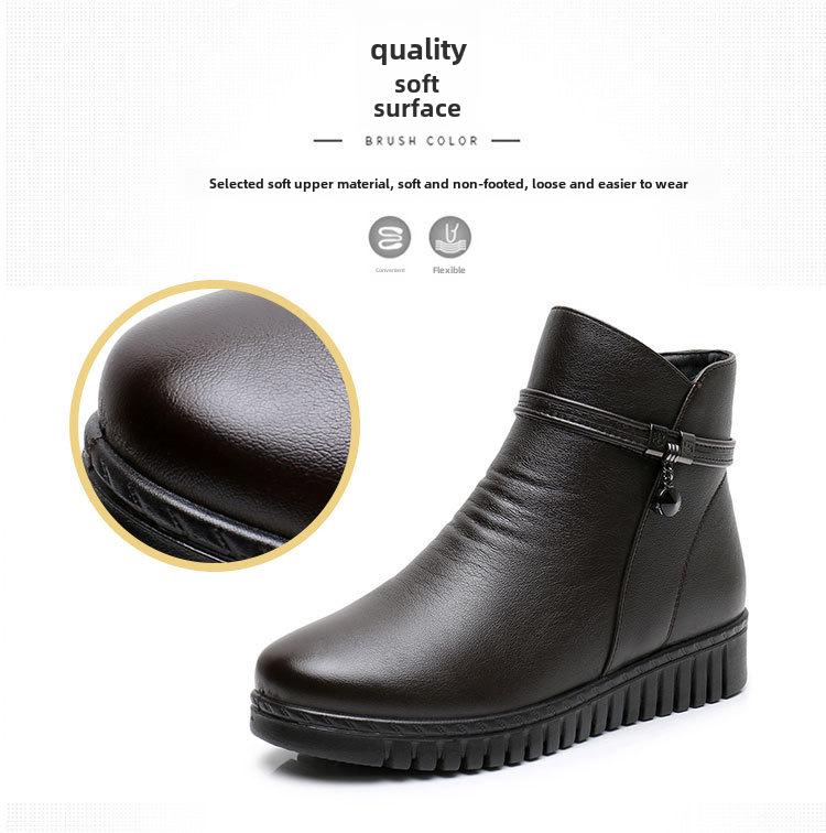 Women's Winter Cotton Flat Heel Short Boots - Non-Slip, Warm, Large Sizes 41-42 for Middle-aged & Elderly