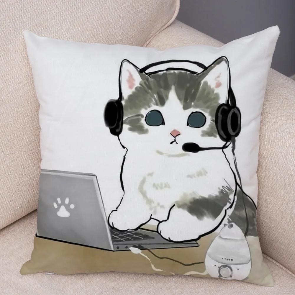 Office Cat Decorative Pillowcase Living Room Office Ornaments Home Pillowcase