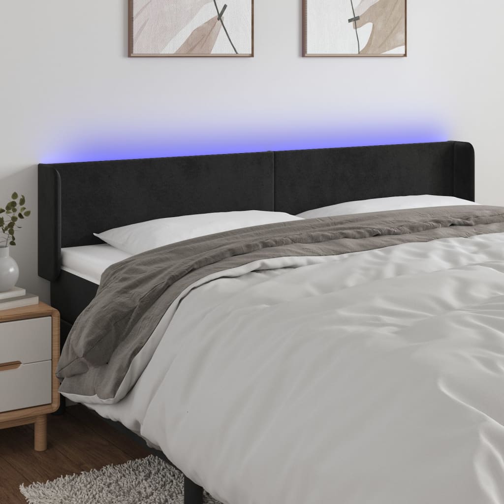 Vidaxl Bed Headboard with LED, Black, 163X16X78/88 Cm, Velvet