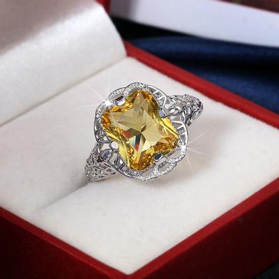 Sterling Silver 925 Natural Topaz Jewelry Ring For Women Wedding Bands Anillos De Anniversary Yellow Topaz Gemstone Anel Rings