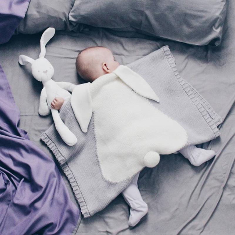1PC Acrylic Fiber Winter Swaddling Blanket Multifunction Knitted Blanket Bunny Bed Cover Newborn Sleeping Blanket Rabbit Ear