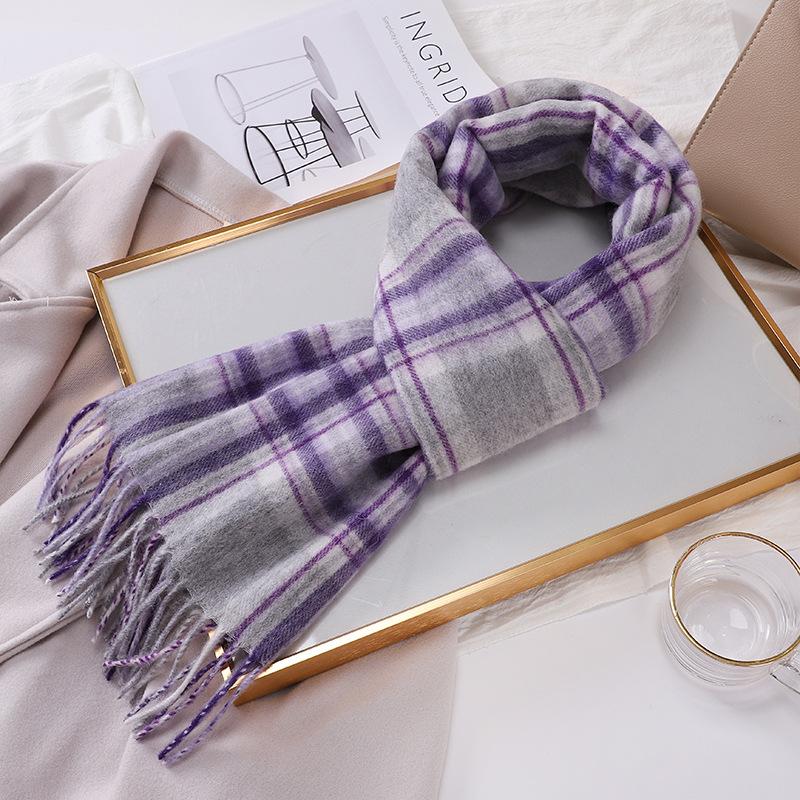 100% Australian wool pure plaid scarf women's winter color matching versatile thermal plaid scarf