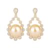 Jewelry Copper Bottom Gold-Plated Fritillary Pearl Geometric Diamond-Set Temperament Women'S Stud Earrings 14Mm