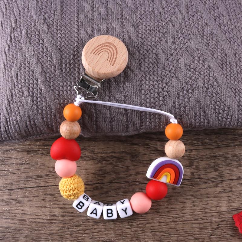 

Rainbow Beech Wood Pacifier & Teether Anti-Drop Chain