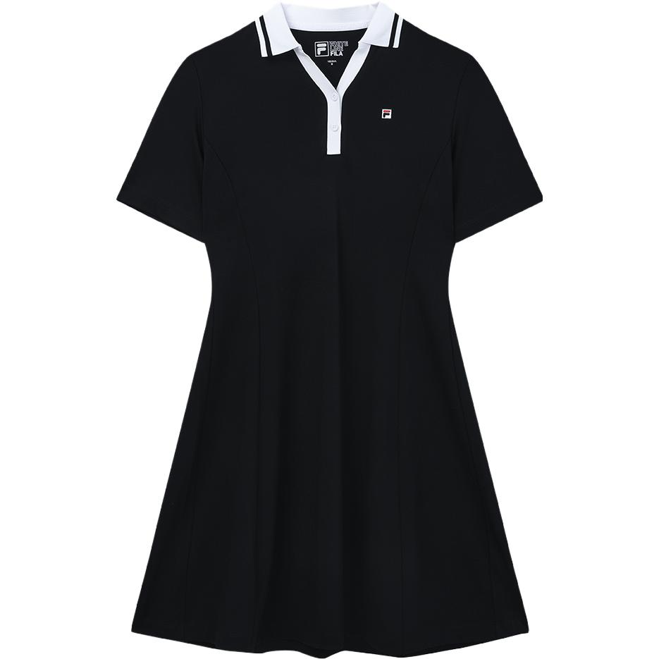 

FILA Striped Fashion Casual Knit Polo Dress Women Dresses Black F11W338303F-BK S