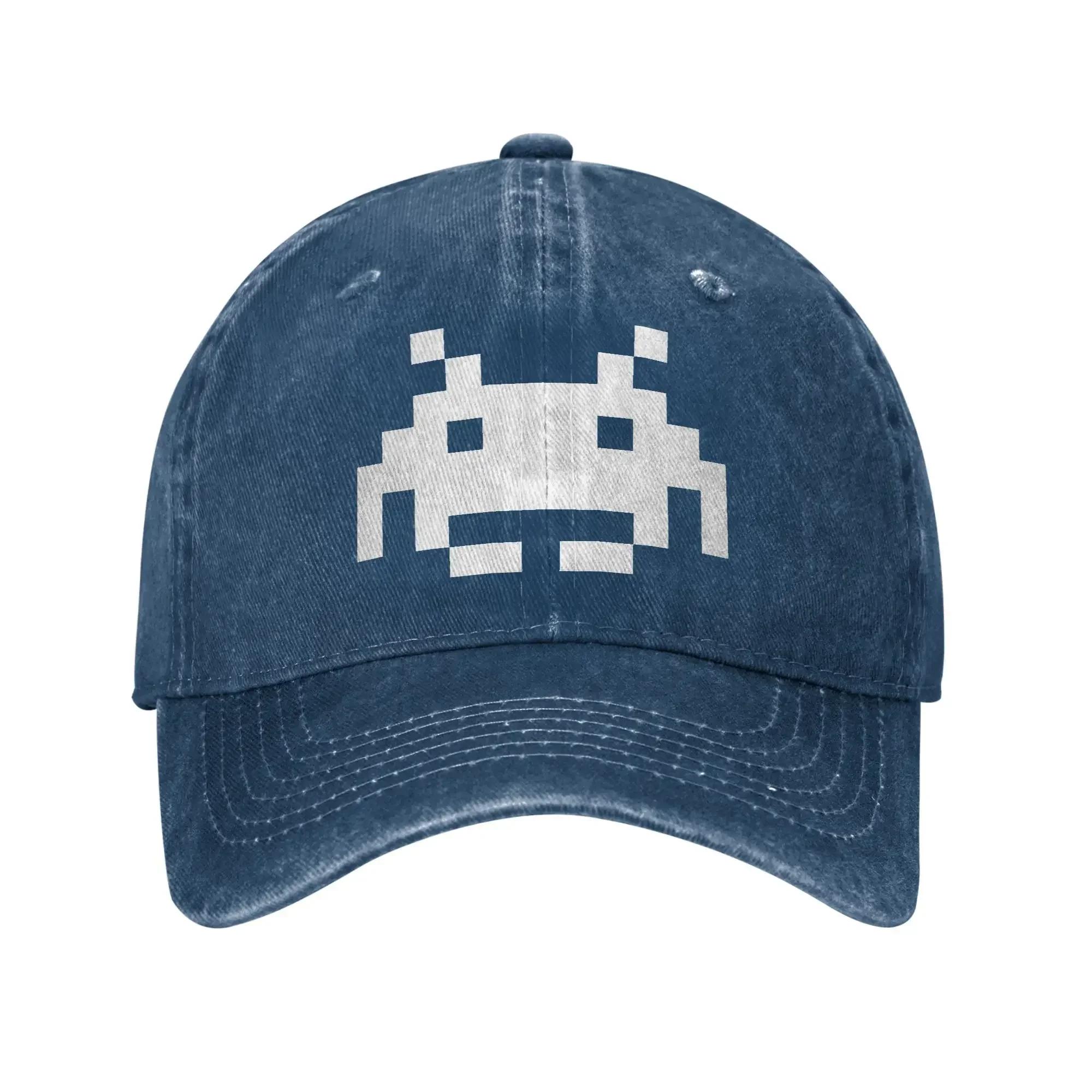 

Washed Baseball Cap Space Invaders Summer Trucker For Unisex Men Shooting Video Game Print Kpop Sun Baseball Caps One Size