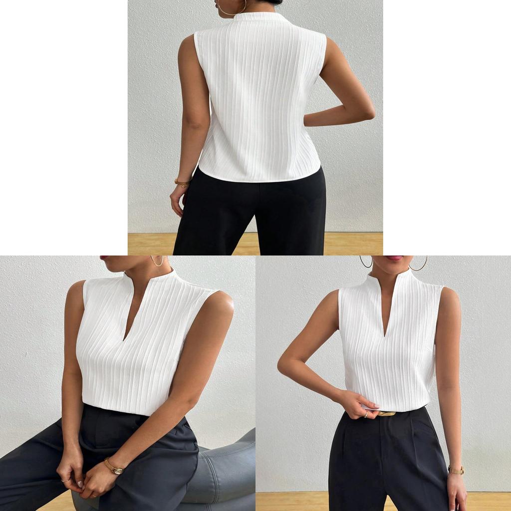 Polyester Sleeveless V Neck T Shirt For Women With Splicing Detail For Casual Summer Wear