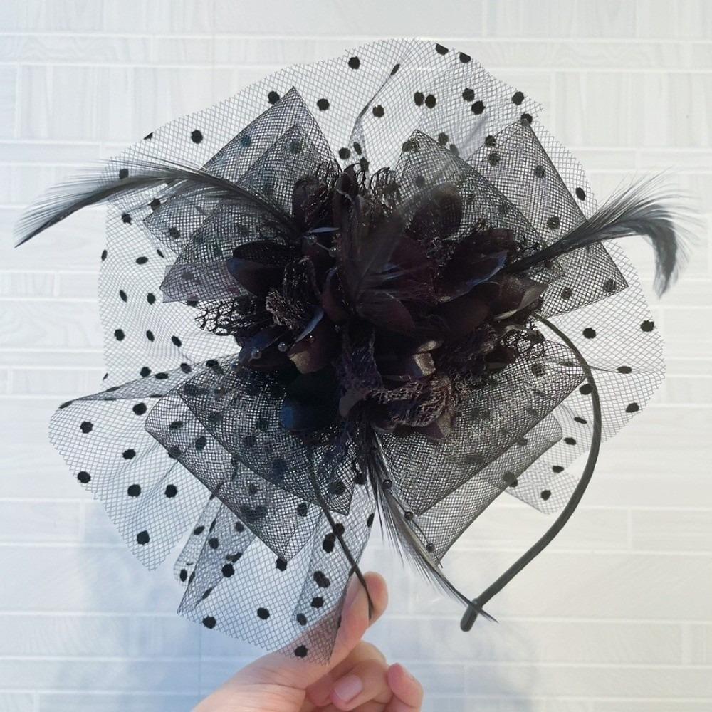 Feather Hairpiece Mesh Flower Headband Flower Fascinator Elegant Vintage Fascinator Headband Rose Headwear Wedding Events чёрный