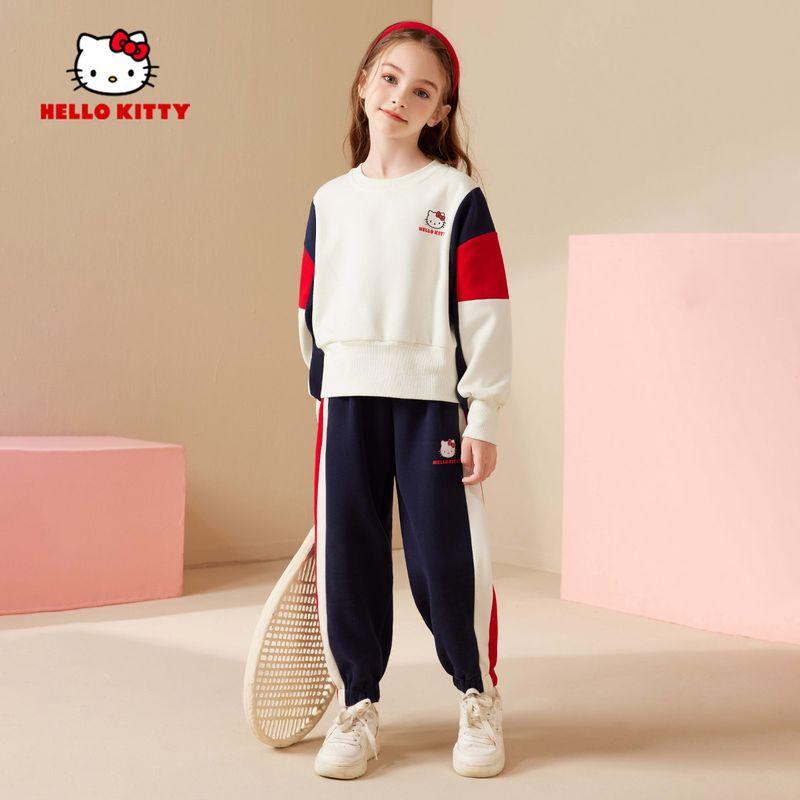 Hello Kitty Children s Outfit for Girls, Spring 2026 New Style, Sweatshirt and Sports Set for Older Children, Trendy Spring and Autumn Outfit Color Block 110