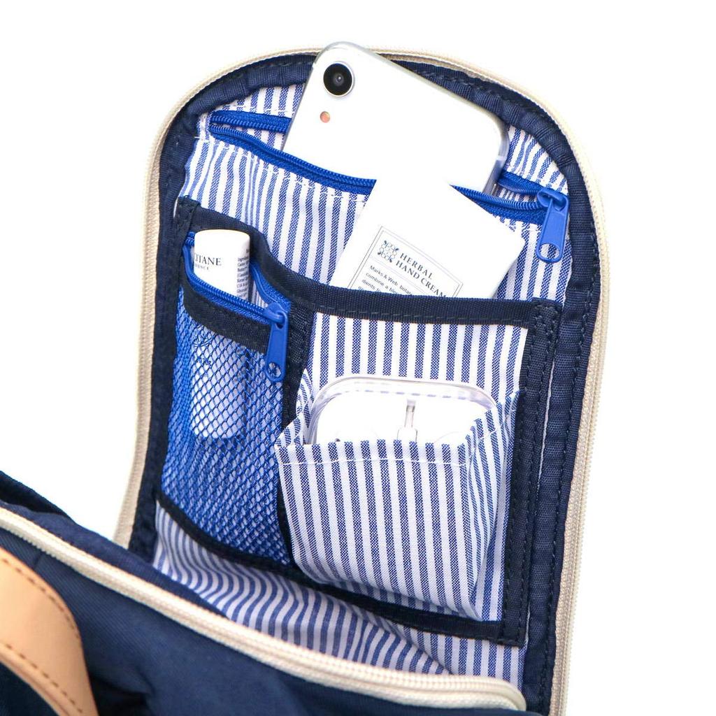 Mozu Rucksack, A4-Format, leicht, wasserabweisend, mit Laptopfach, Reißverschluss hinten, Wickeltasche, Marineblau x Cremeweiß