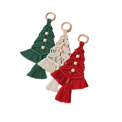 Christmas Tree Decoration Bead Indoor with Wooden Star Wall Hanging Cotton Rope Xmas
