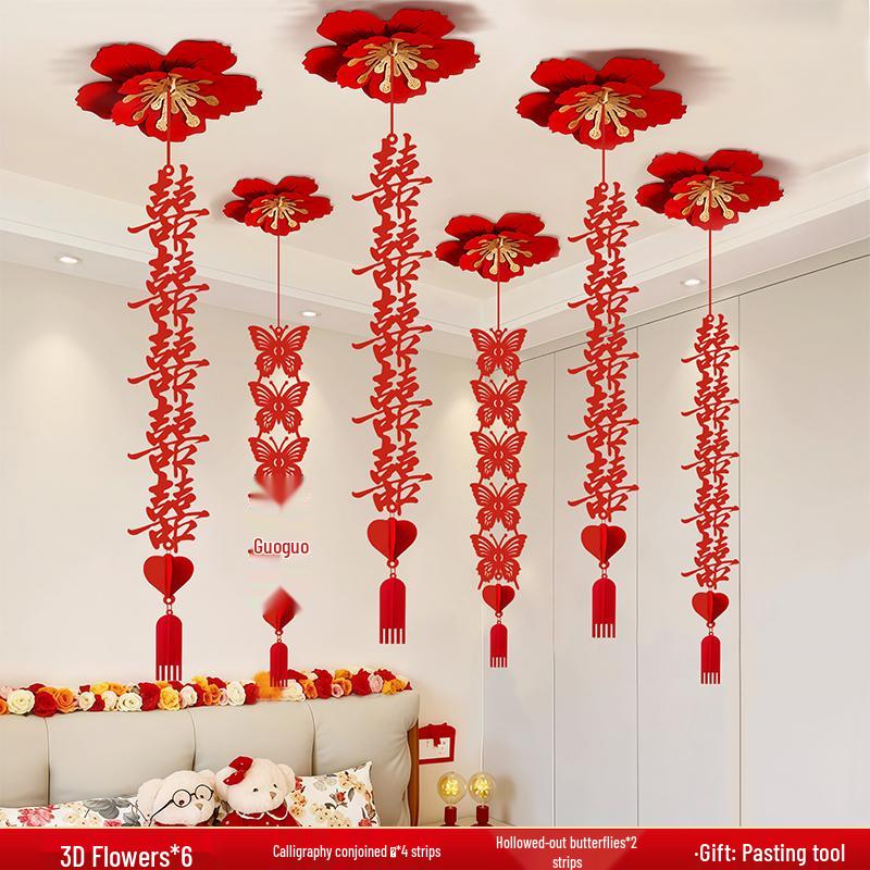 Double Happiness Ceiling Decorations for Wedding Bedroom