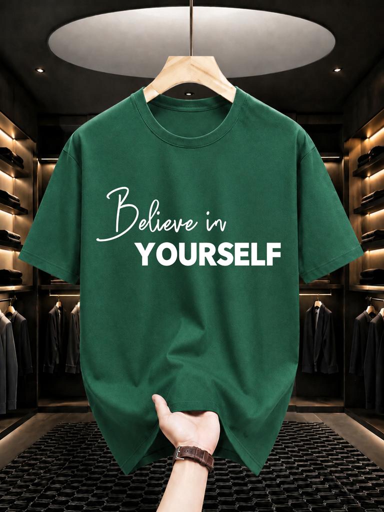 2026 New Cotton Tshirt Believe In Yourself Inspirational Slogan Print Crew Neck Short Sleeve Casual Top