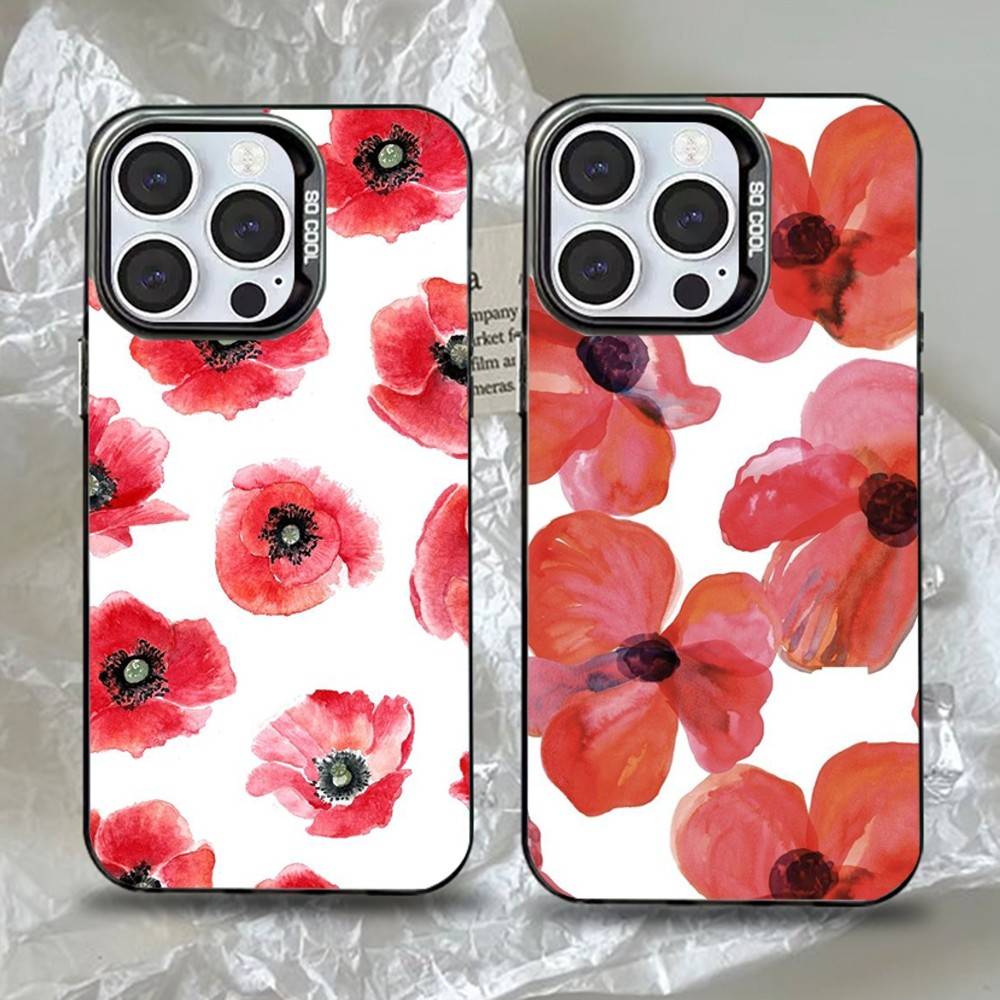 Red Poppy Watercolor Floral White Phone Case for iPhone 17 16 15 14 13 12 11 16E Series Pro Max Plus Double Layer Protection