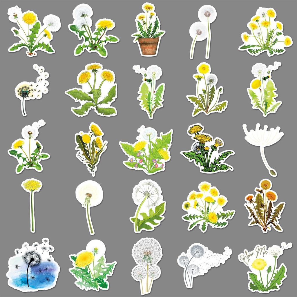 50 Dandelion Cartoon Plant & Flower Stickers - Waterproof Graffiti Decorations for Journals & Computers