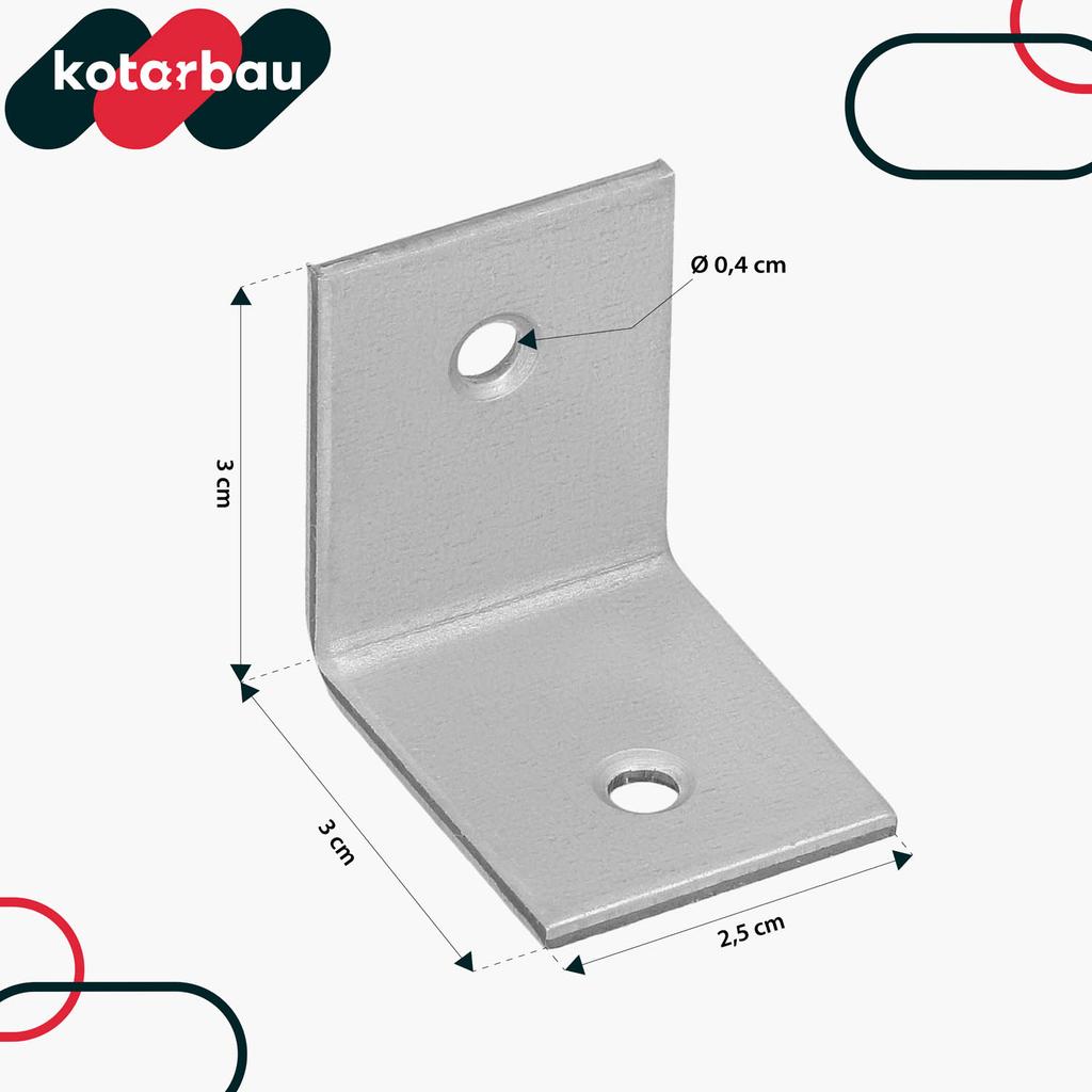 KOTARBAU® Carpenter's Angle Construction Connector Stainless Steel Galvanized 30 X 30 X 25 MM Set of 100 PCS