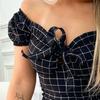 Lady Petticoats Plus Size Bodycon Dress Plaid Off Shoulder Sexy Strapless Sheath Dress for Parties