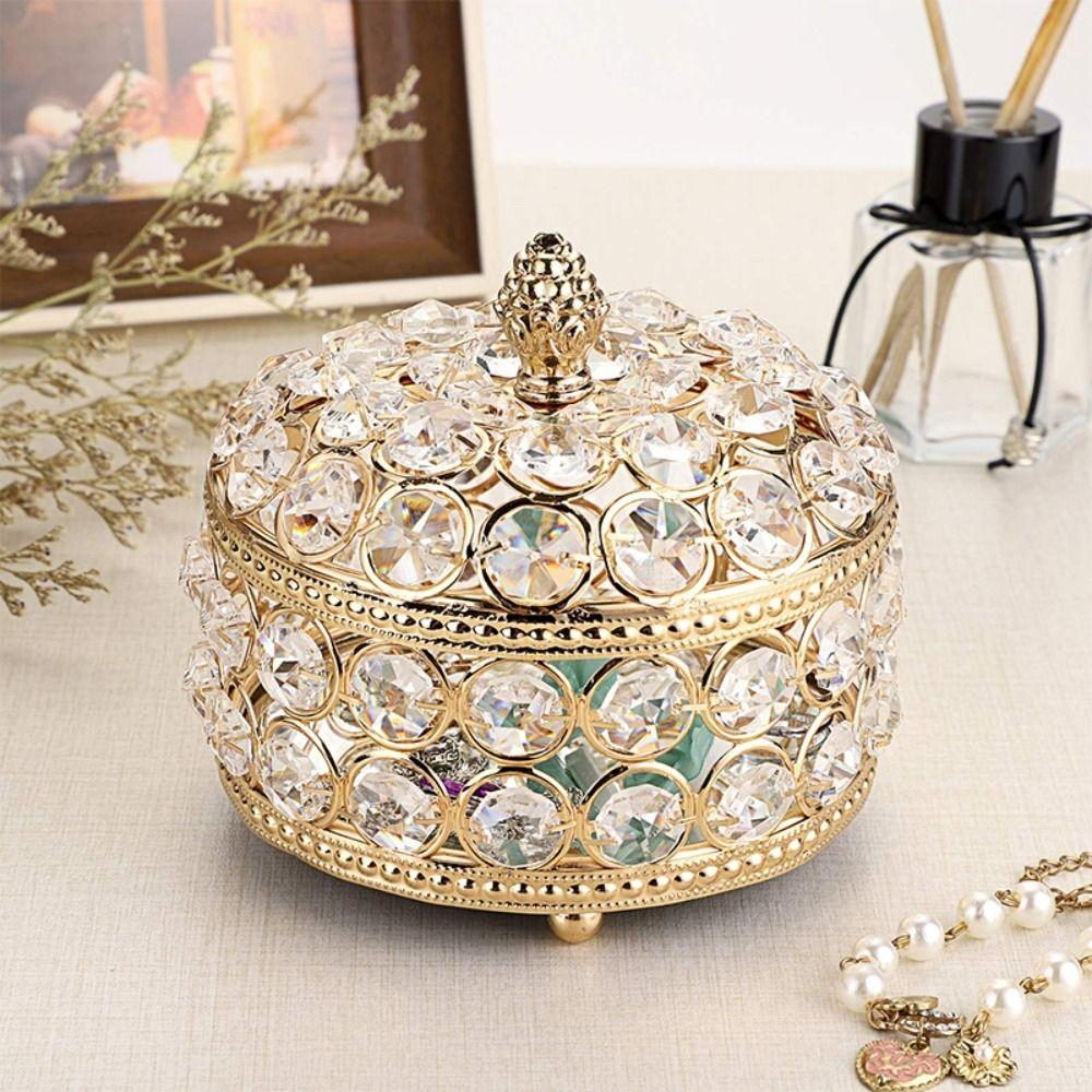 Sparkling Crystal Jewelry Box Glass Mirrored Earring Organizer  Desktop Storage Organizer