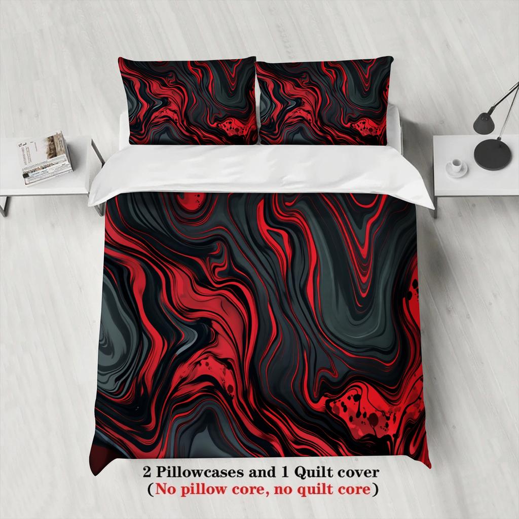 3pcs Red And Black Abstract Wave Bedding Sets 3D Printed Duvet Cover Sets With Pillowcases No Filling Cool Visual Single Size