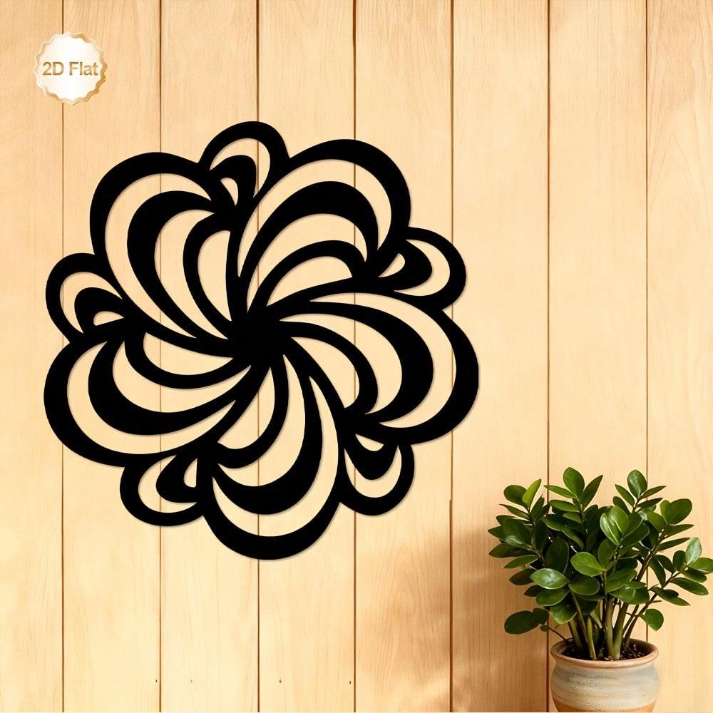 Abstract Swirl Flower 2D Flat Metal Wall Art, Iron Sculpture for Indoor Outdoor Home Decor & Gift