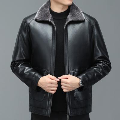 Echtleder-Daunenjacke für Herren, abnehmbares Futter, Schaffelljacke, Herren-Lederjacke