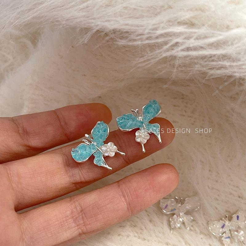 Корейские серьги-гвоздики с кристаллами в виде бабочек - Роскошные, Модные и Универсальные