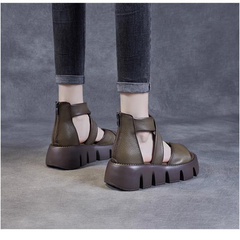 Damen Vintage Plateau Römersandalen