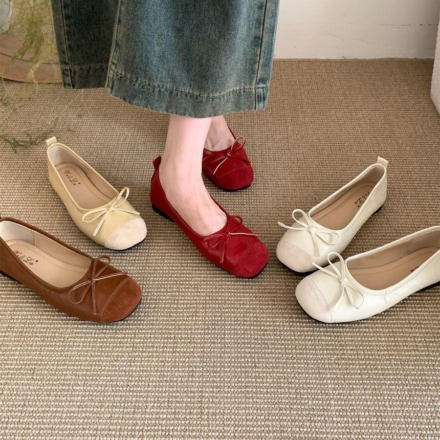 French ballet style bow single shoes women's spring and autumn gentle evening shoes super foreign versatile light mouth ladyshoes