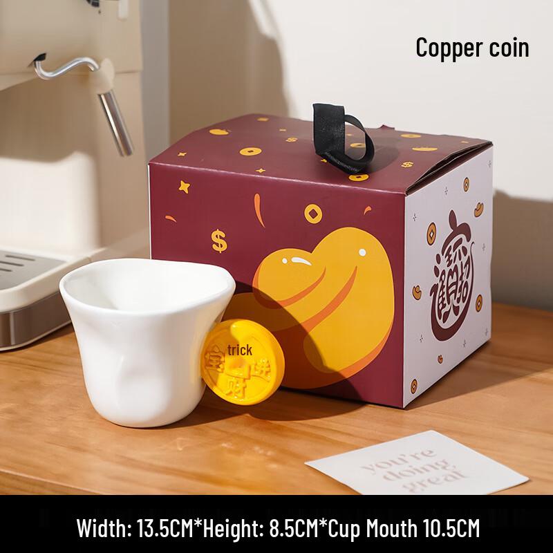 Auspicious Gold Ingot Coin Ceramic Coffee Mug