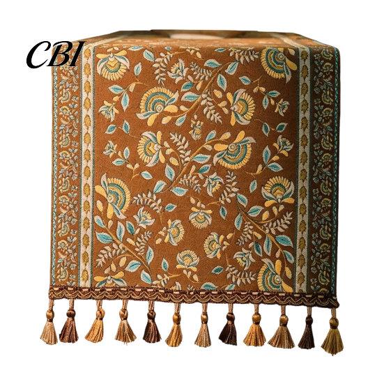 Tassel Edge Table Runner Jacquard Runner, Vintage Floral Elegant Home Decor Accessory with Tassels for Dining Party Scratch Protection