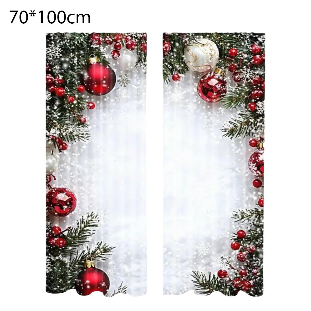 NEW Christmas Drape 2 Pieces Christmas Ball Print Cover 2D Flat Printed Festive Drapes With Snowflake And Pine Branch Pattern