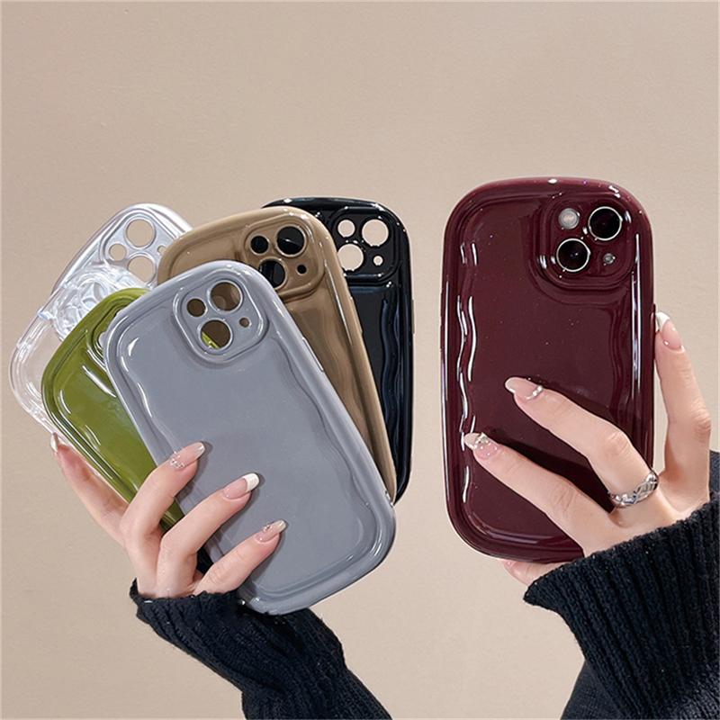 Korean Cute Candy Color Wavey The Soap Phone Case For Iphone 14 13 12 11 Pro Max Plain Glossy Oval Shockproof Soft Cover Funda
