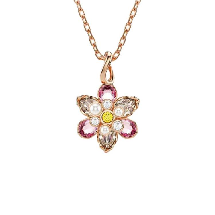 Swarovski Idyllia Flower Pendant Necklace Women necklace Rose-Gold 5722102 Box (Random Color)