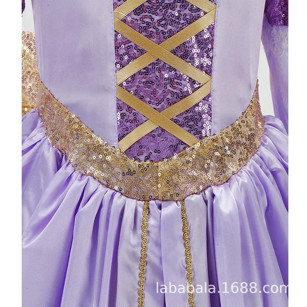 Lila Prinzessinnen-Netzkleid mit langen Haaren, Halloween-Märchenparty-Bühnenkleid für Mädchen
