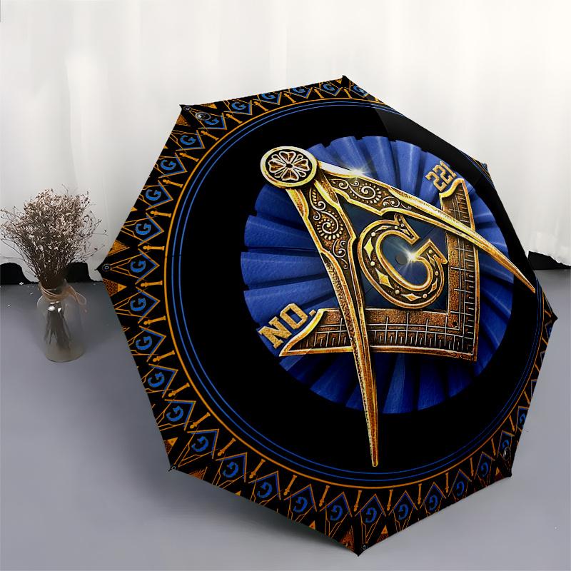 Masonic Square and Compasses Symbol  Umbrella, Portable 3-Fold Umbrella for Men & Women